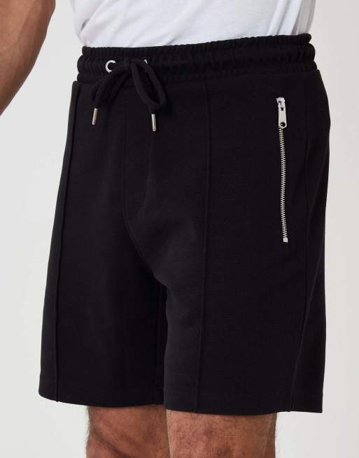 Threadbare Pique pleated sweat shorts in black, 3 of 4