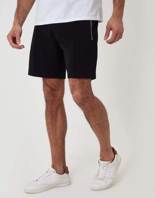 Threadbare Pique pleated sweat shorts in black, 4 of 4
