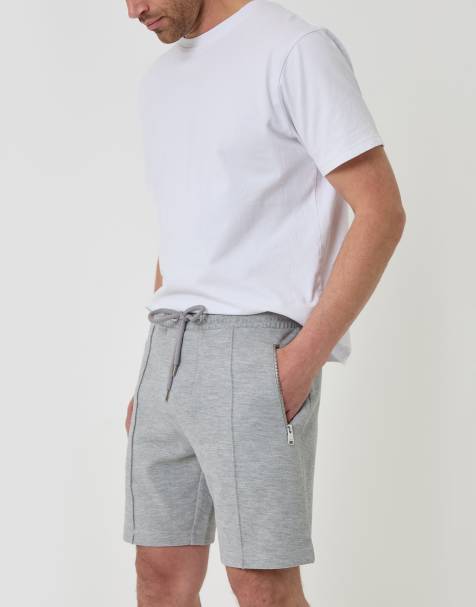 Threadbare Pique pleated sweat shorts in light grey - view 1