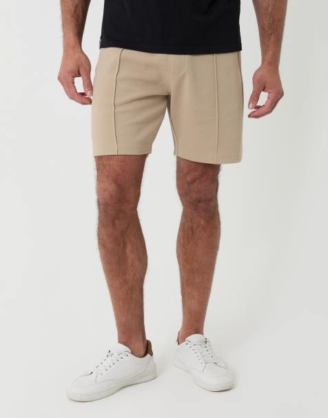 Threadbare Pique pleated sweat shorts in stone - view 1