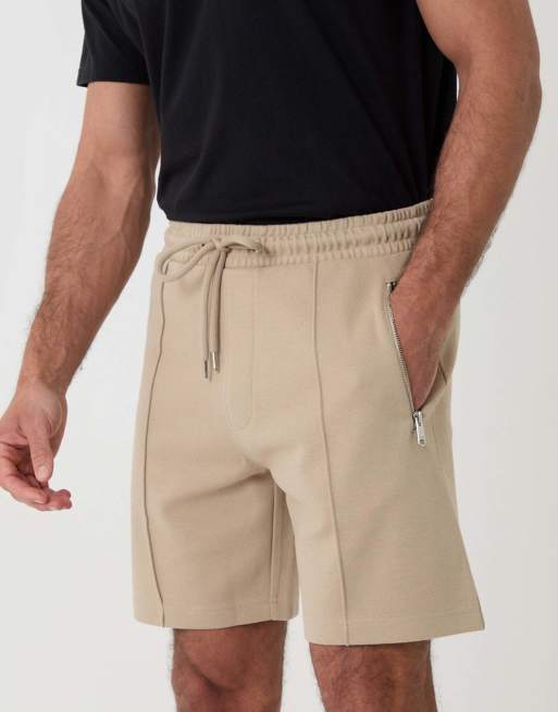 Threadbare Pique pleated sweat shorts in stone, 3 of 4