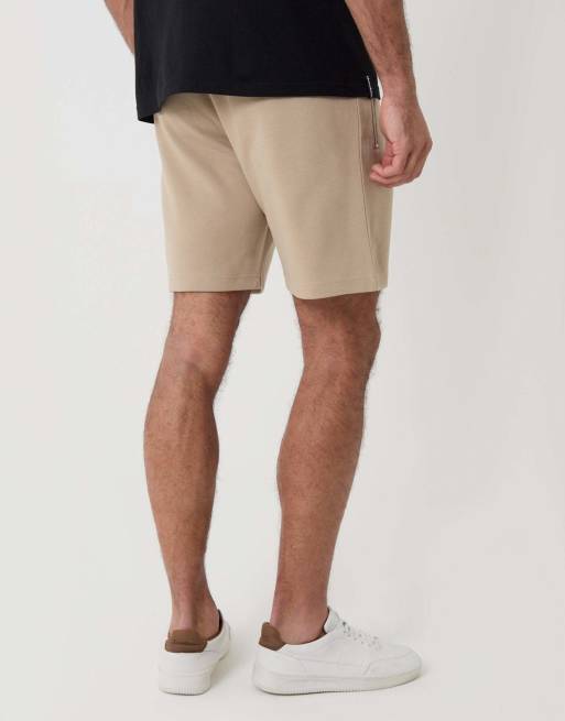 Threadbare Pique pleated sweat shorts in stone, 4 of 4