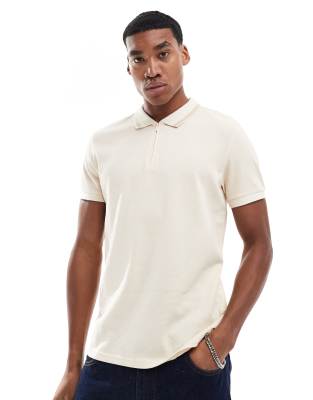 Threadbare Pique Striped Polo Shirt In Beige-neutral