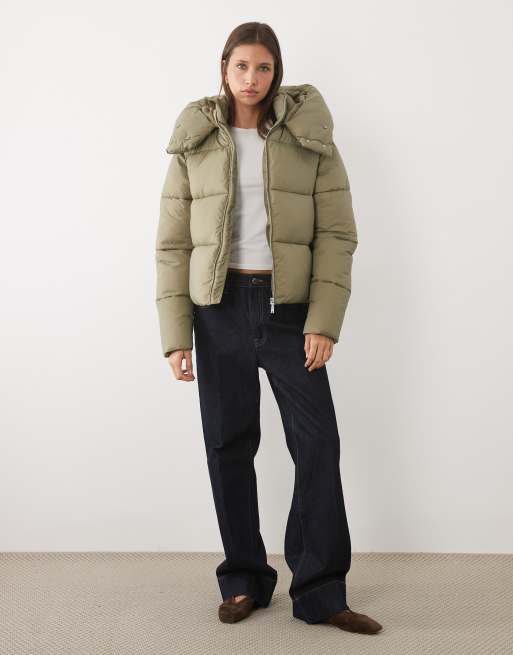Threadbare - Piumino corto verde salvia con cappuccio oversize, 2 di 4