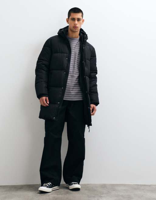 Threadbare piumino lungo con cappuccio impermeabile nero, 3 di 5