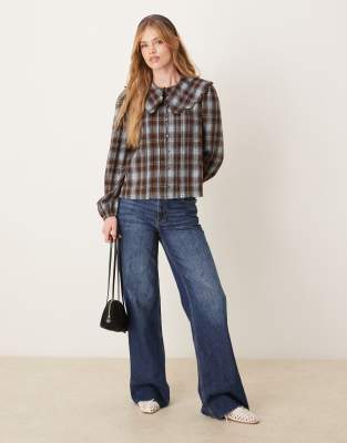 Threadbare Plaid Blouse With Peter Pan Collar In Blue