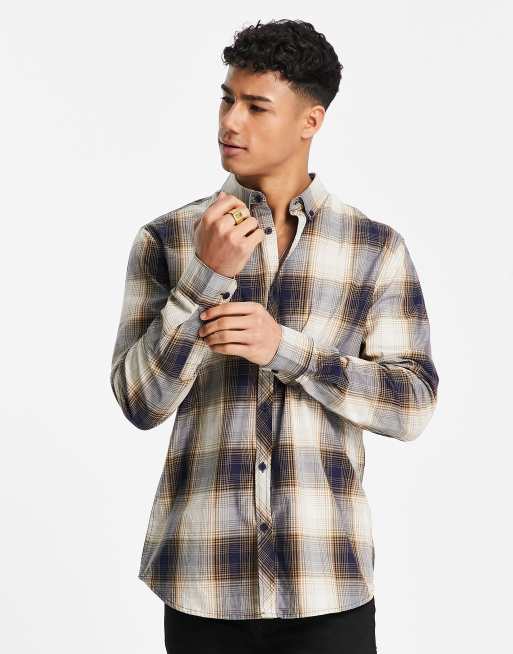 Threadbare plaid shirt in beige