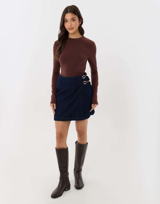 Threadbare Pleated denim wrap mini skirt in indigo, 2 of 4