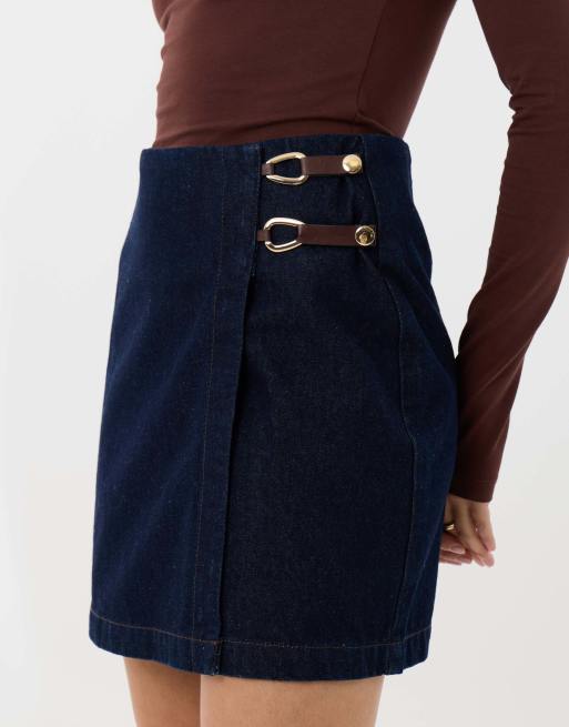 Threadbare Pleated denim wrap mini skirt in indigo, 3 of 4