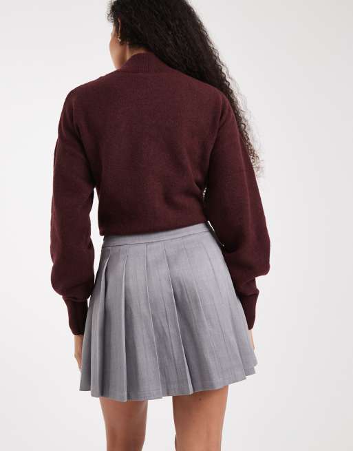 Threadbare pleated kilt mini skirt with buckle detailing in gray, 3 of 5