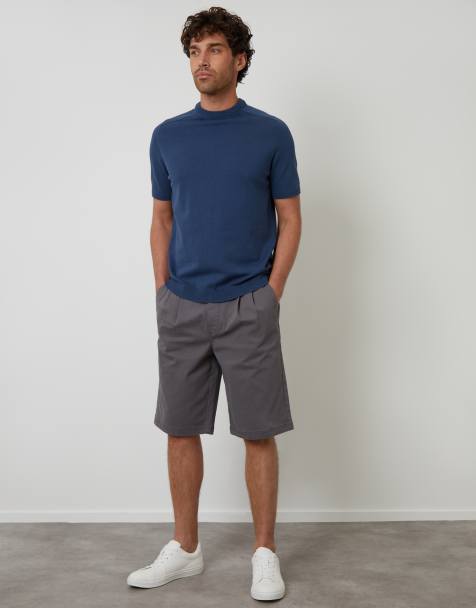 Threadbare Pleated relaxed fit stretch chino shorts in dark grey - view 1