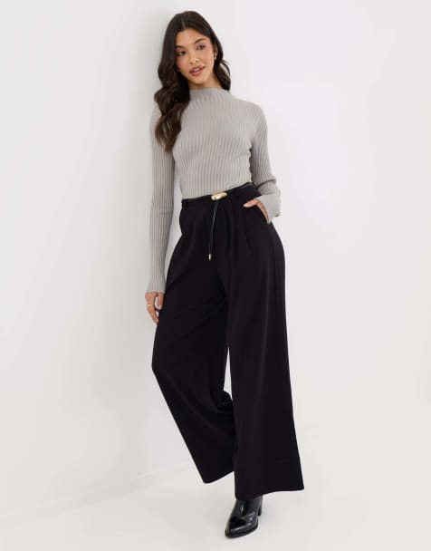 Threadbare Pleated wide leg trousers in black - view 1