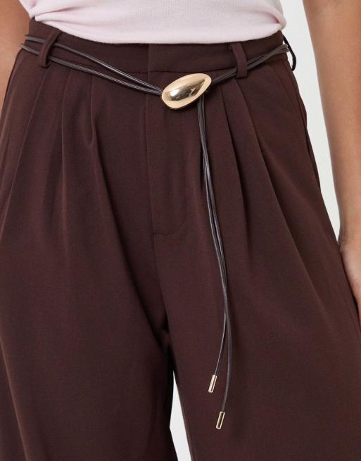 Threadbare Pleated wide leg trousers in brown in brown, 3 of 5