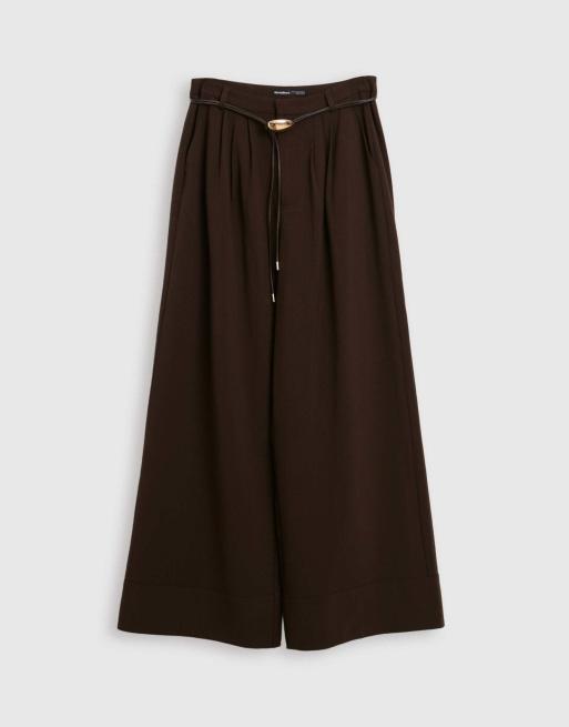 Threadbare Pleated wide leg trousers in brown in brown, 5 of 5