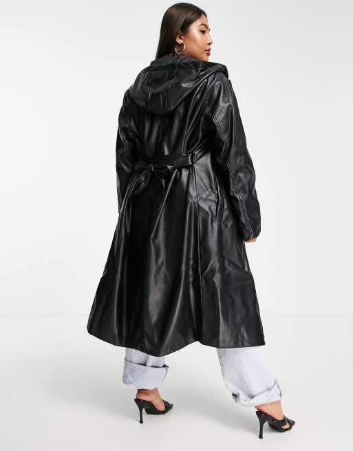 Threadbare Plus - Acorn - Trench-coat ceinturé en PU à capuche - Noir, 2 de 4
