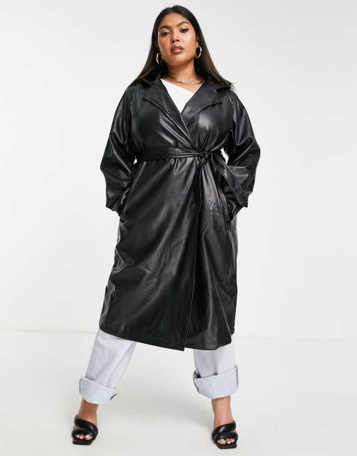 Threadbare Plus - Acorn - Trench-coat ceinturé en PU à capuche - Noir, 4 de 4