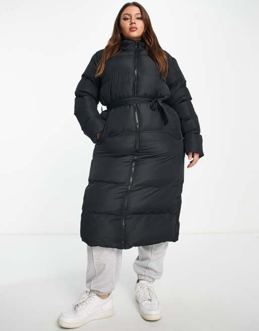 Addison Oversized Belted Puffer Coat in Black