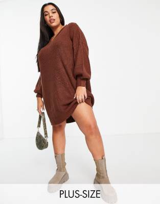 brown plus size sweater dress