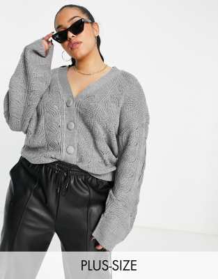 Threadbare Plus Threadbare Plus Astrid allover stitch cardgian in grey