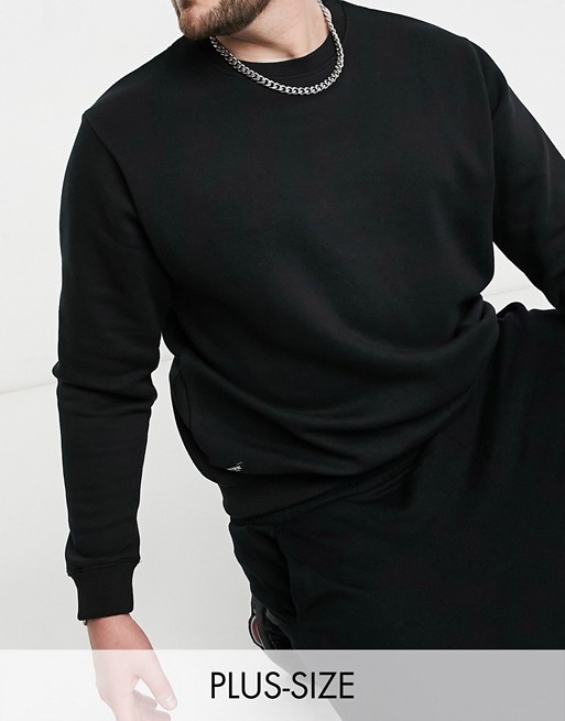 Threadbare Plus basic crew neck mix and match sweatshirt in black