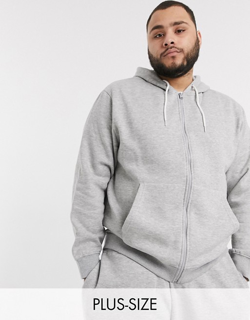 Threadbare Plus basic zip through hoodie in grey