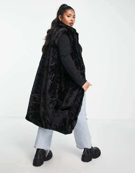 Black faux fur longline gilet hotsell