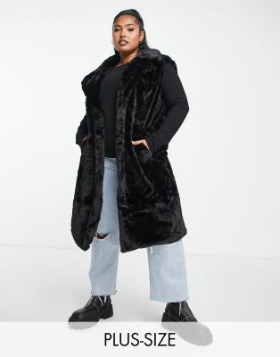 Threadbare Plus - Bee - Lang vest i sort imiteret pels
