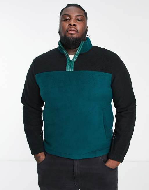 Threadbare Plus borg 1 4 zip pullover fleece in teal