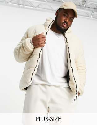 Threadbare Plus borg puffer jacket in dark ecru - ASOS Price Checker