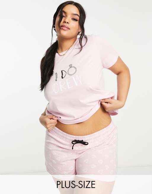 Threadbare Plus bridesmaid I do crew pajama and scrunchie set in pink