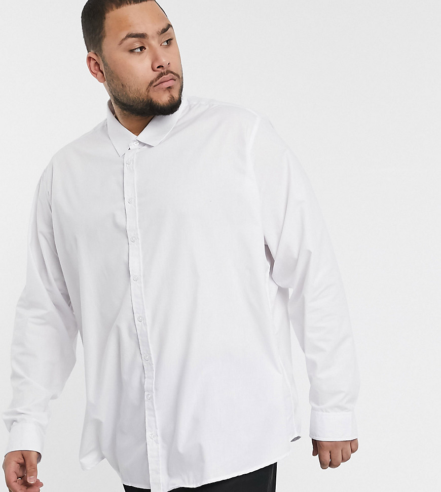Threadbare Plus - Camicia basic in popeline bianca-Bianco