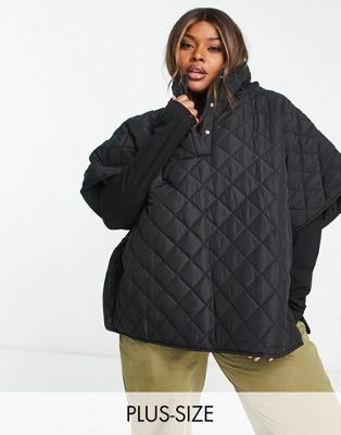 Threadbare Plus Charlie quilted poncho in black