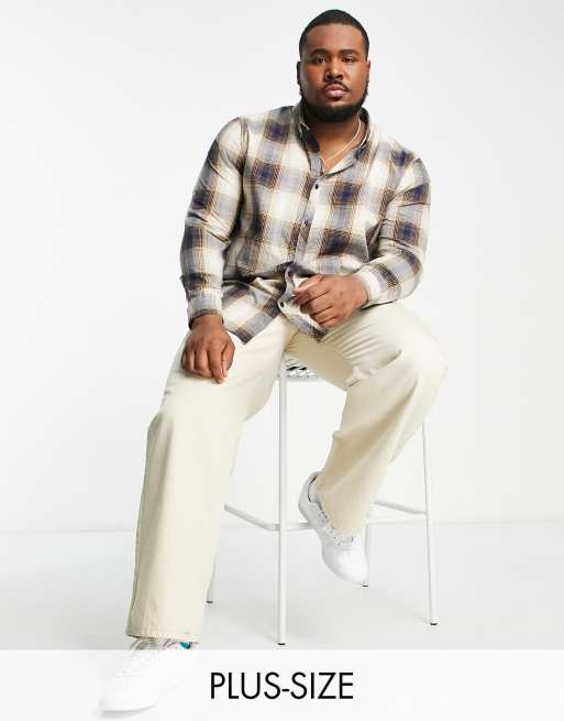 Threadbare Plus check shirt in beige