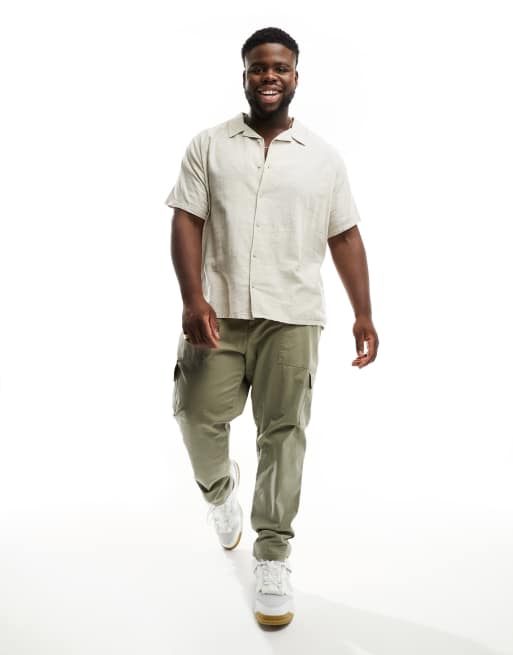 Threadbare Plus - Chemise en lin mélangé à col à revers - Taupe