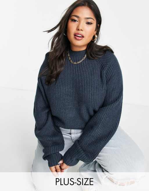 Threadbare Plus – Chloe – Pullover in Marineblau mit Stehkragen