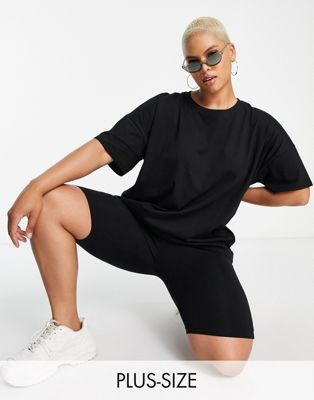 Threadbare Plus Chloe shorts and oversized t-shirt co-ord in black