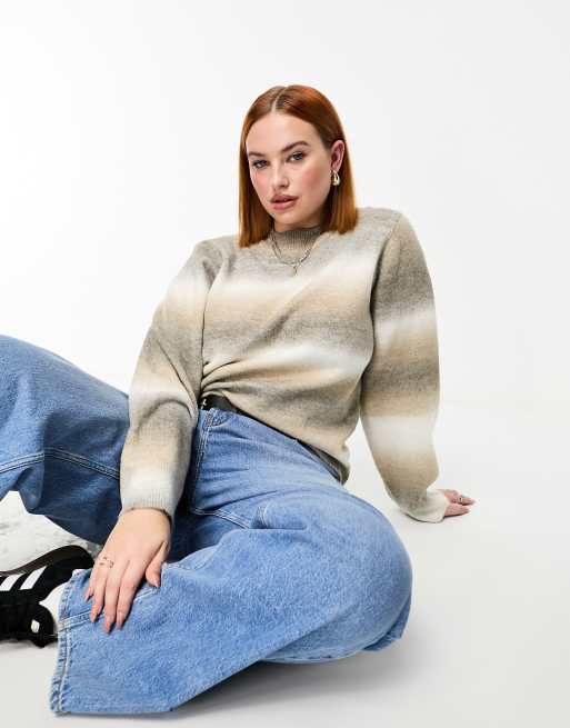 Threadbare Plus Chloe turtle neck jumper in neutral ombre 
