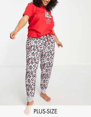 Threadbare Plus Christmas Long Pajamas In Red-navy