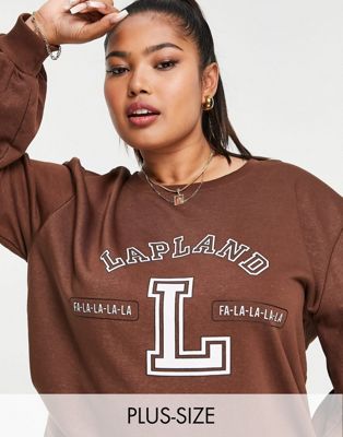 Threadbare Plus Christmas printed sweater in chocolate brown