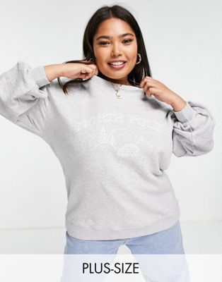 Threadbare Plus Christmas sweater with embroidery in grey