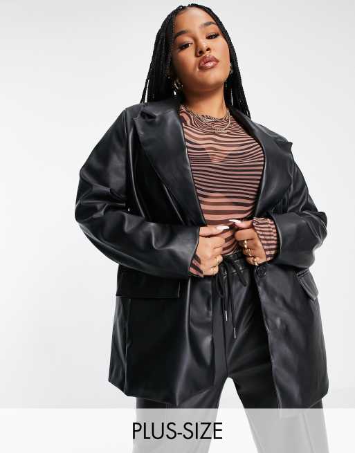 Threadbare Plus Conker Blazer in ecopelle PU colore nero ASOS