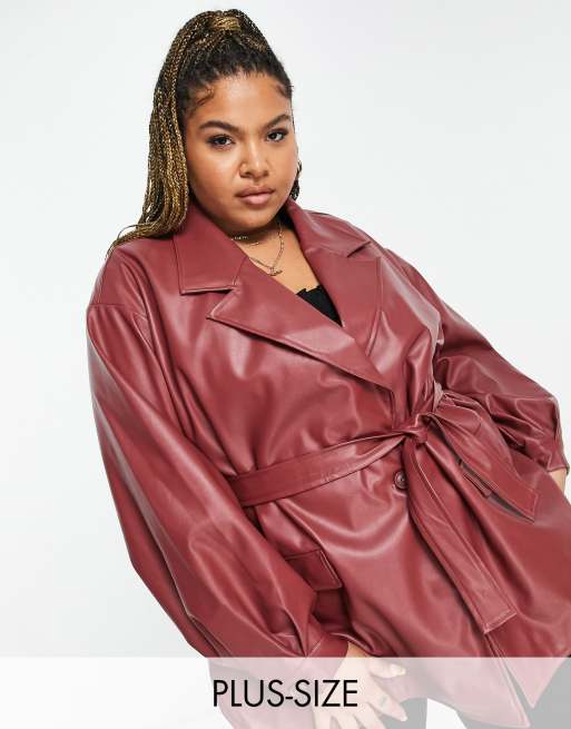 Plus Size Puff Sleeved Faux Leather Jacket