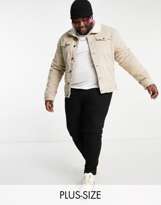 Threadbare Plus cord jacket with sherpa lining and collar in stone - ASOS Price Checker