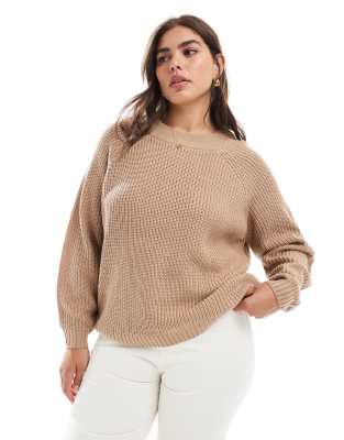 Threadbare Plus crew neck jumper in warm taupe-Neutral