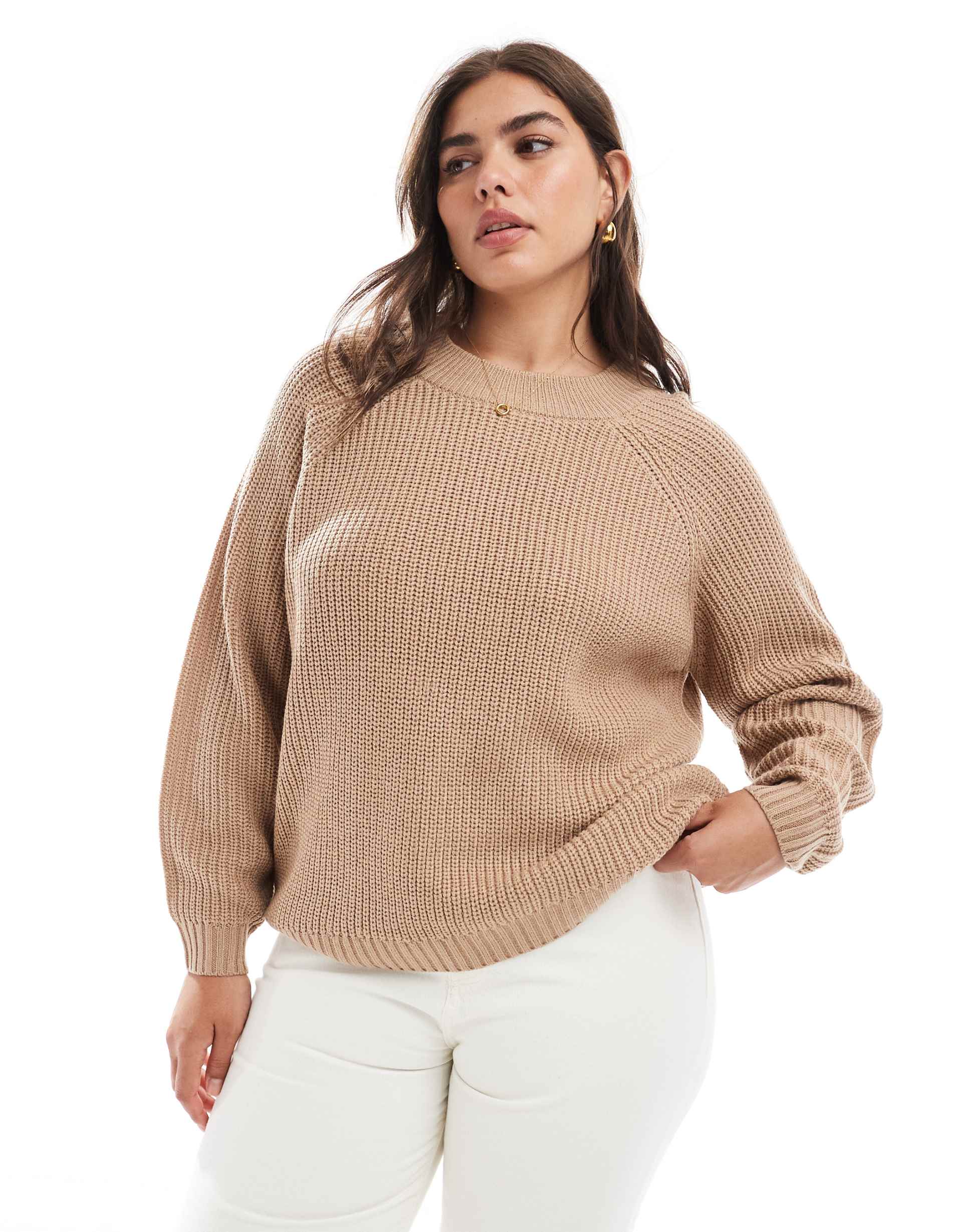 threadbare plus crew neck sweater in warm taupe