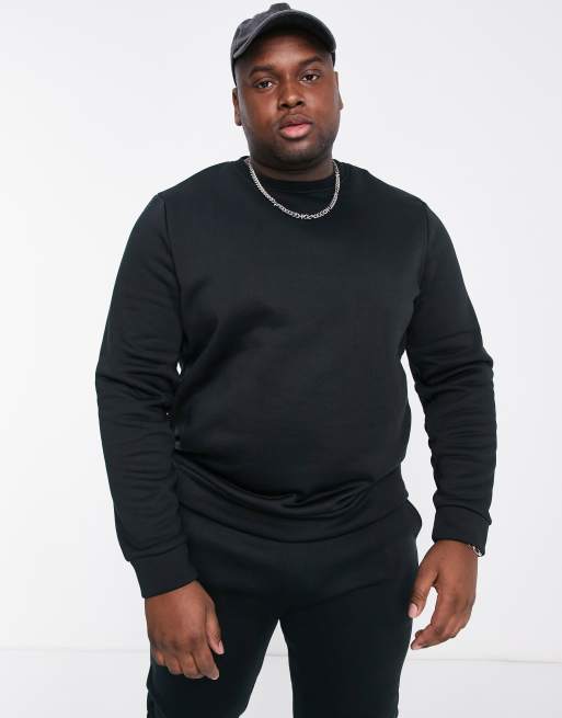 Threadbare Plus crew neck sweatshirt jogger tracksuit set in black ASOS