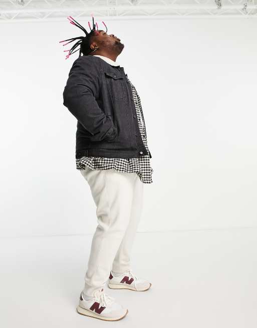 Threadbare Plus denim jacket with sherpa lining and collar in black