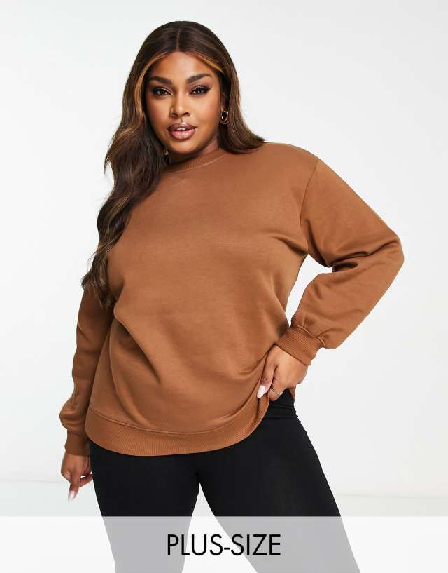 Threadbare - plus dixie oversized sweater in chocolate brown