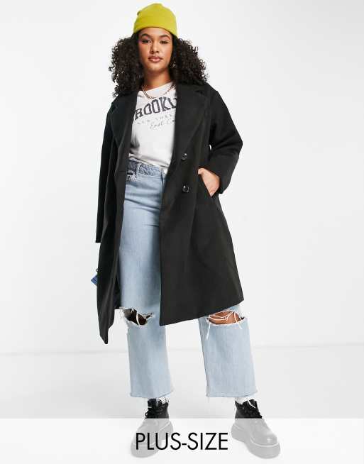 Threadbare Plus Dragonfruit formal coat in black | ASOS