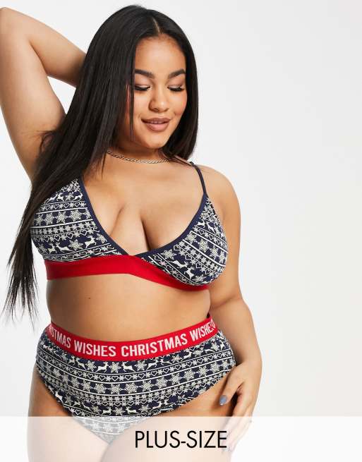 Threadbare Plus - Ensemble de lingerie à motif de Noël tissé en jacquard - Bleu marine